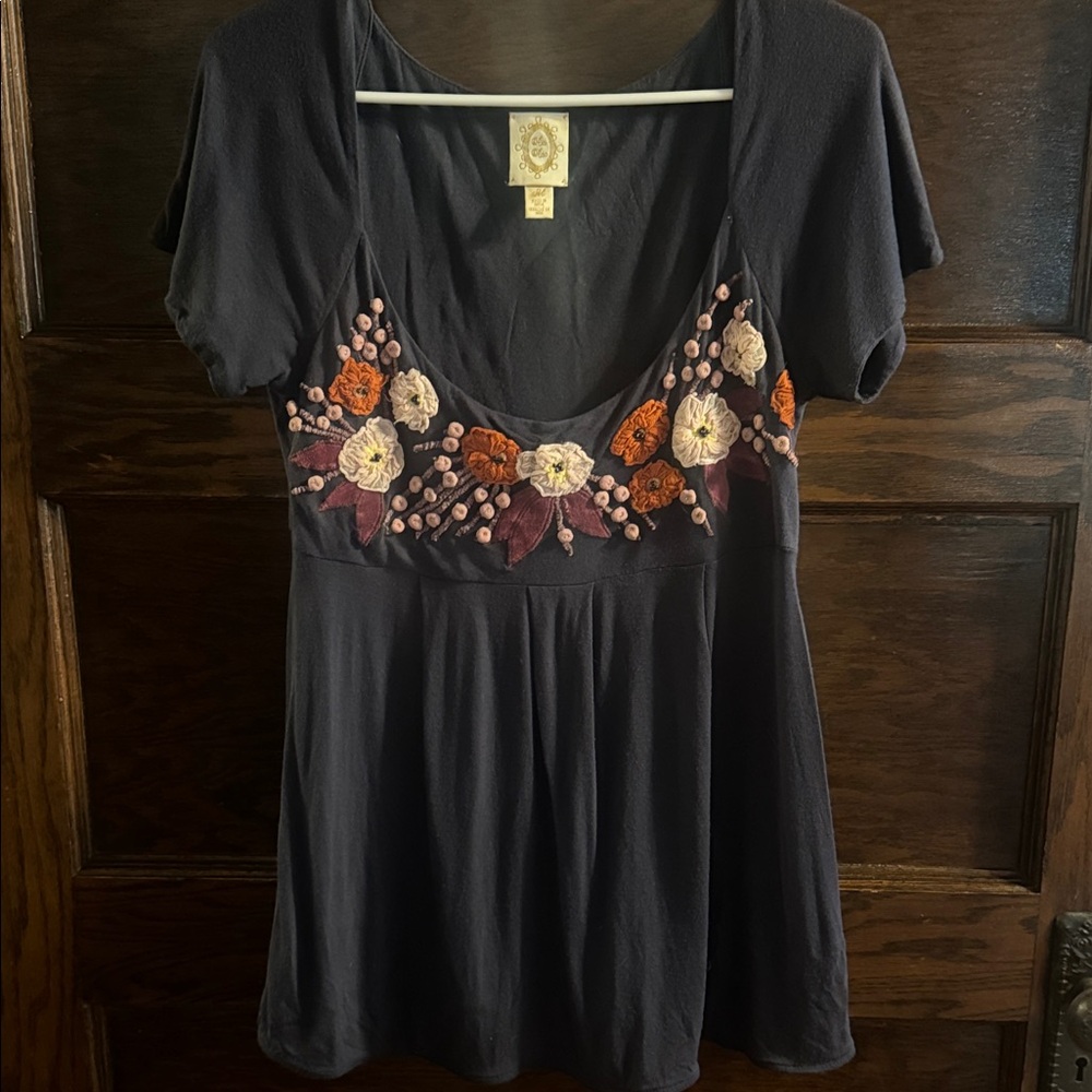 Anthropology Rio Rao Embroidered Knit Top Sz M